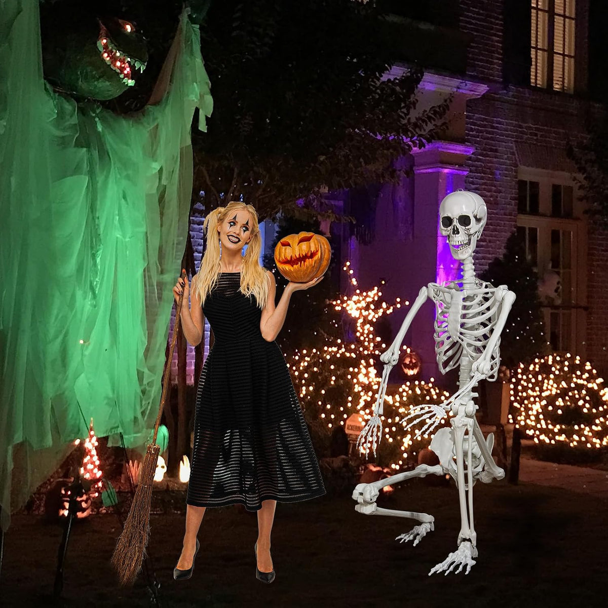 Halloween Giant Skeleton, Large Realistic Full Body Skeleton with Movable Joints for Halloween Party Haunted House Indoor Outdoor Decoration (7.8Ft-1P)