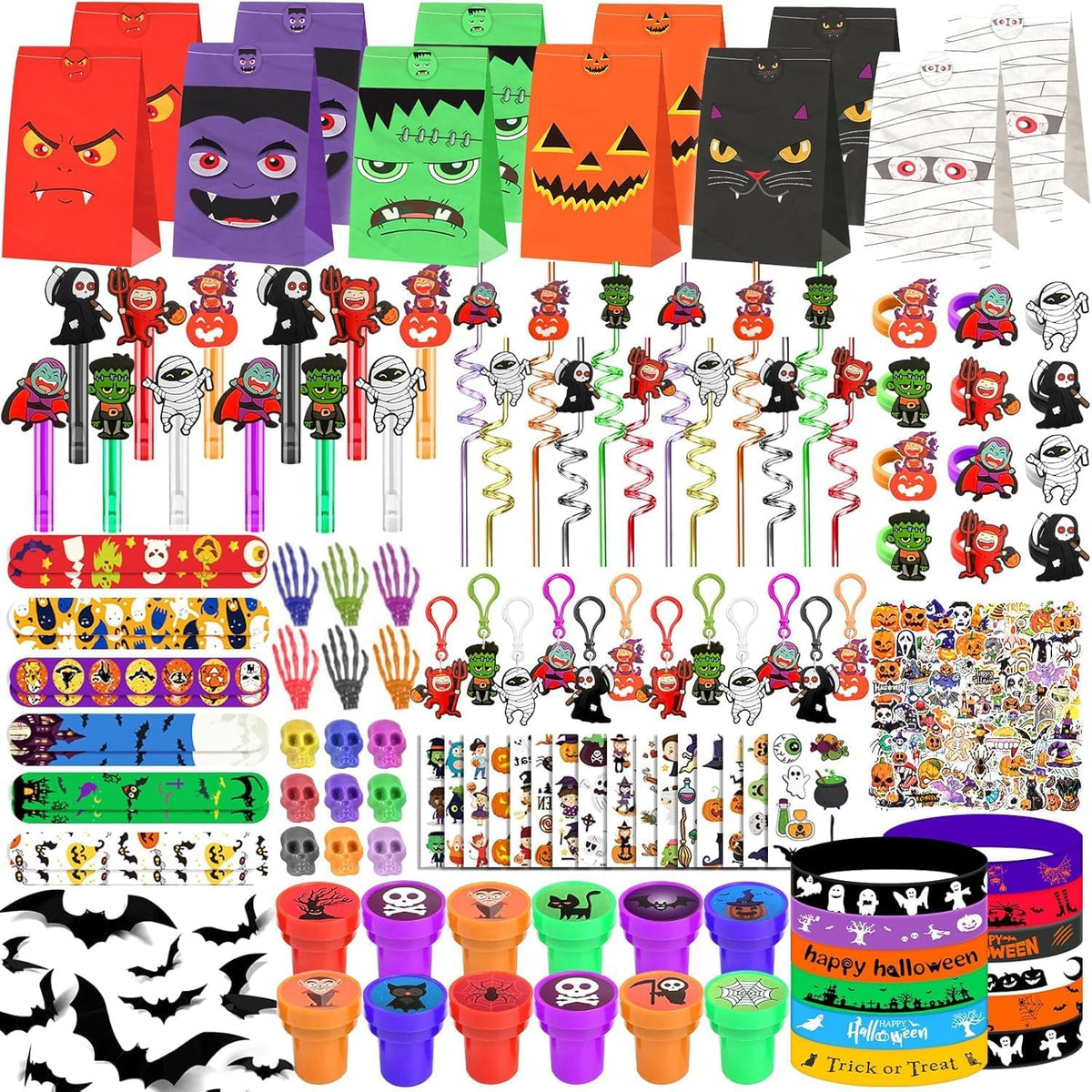 453PCS Halloween Party Favors Supplies Decorations, Halloween Treat or Trick Goodie Bags Pinata Fillers Stuffers Halloween Classroom Prizes Gifts for Kids