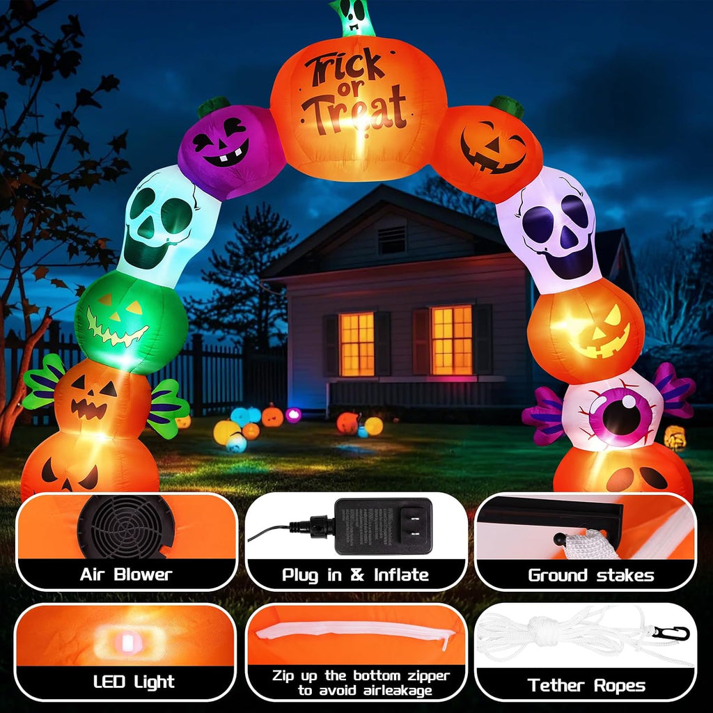 10FT Halloween Inflatable Pumpkin Skeleton Archway with LED Lights | Giant 10FT Design | Waterproof Polyester Fabric | Perfect for Outdoor Yard, Lawn & Halloween Party Decoration