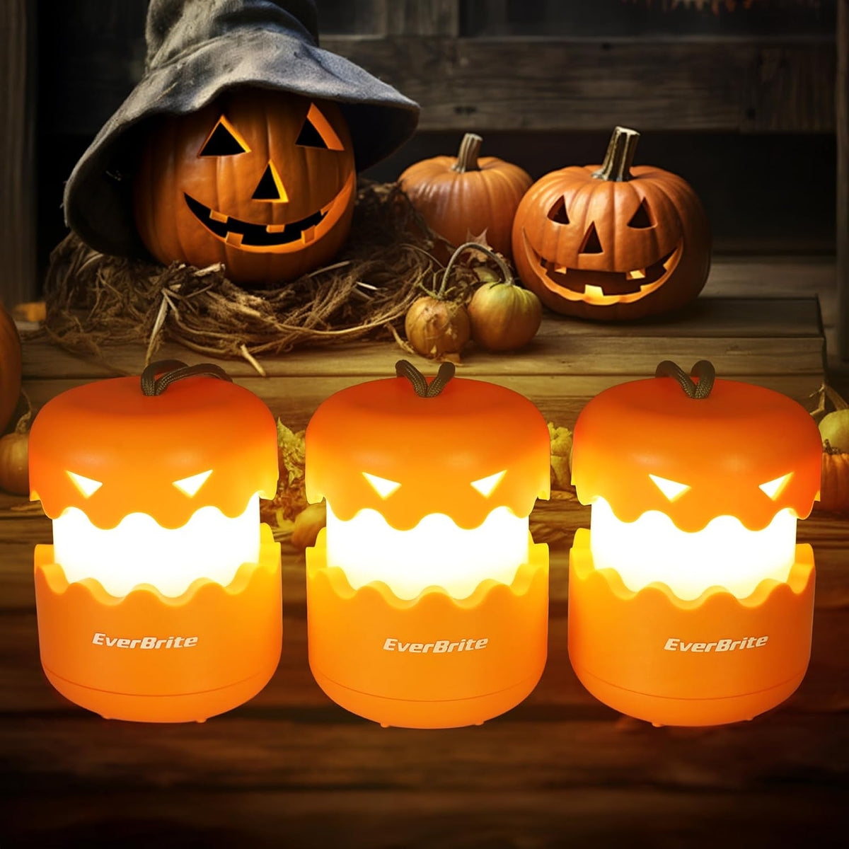 3-Pack Halloween Pumpkin Lantern, Collapsible Jack O Lantern Pumpkins with Lanyard, Halloween Party Favors, Light up Pumpkin Outdoor for Halloween Party Decoration, Battery Included