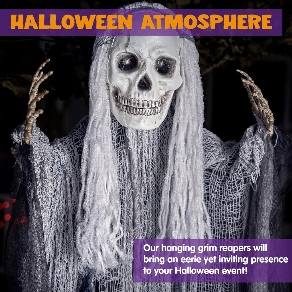 3 Pack Halloween Hanging Ghosts,Scary Skeleton Ghosts Grim Reapers Decorations for Halloween Indoor Outdoor Yard Home Decorations
