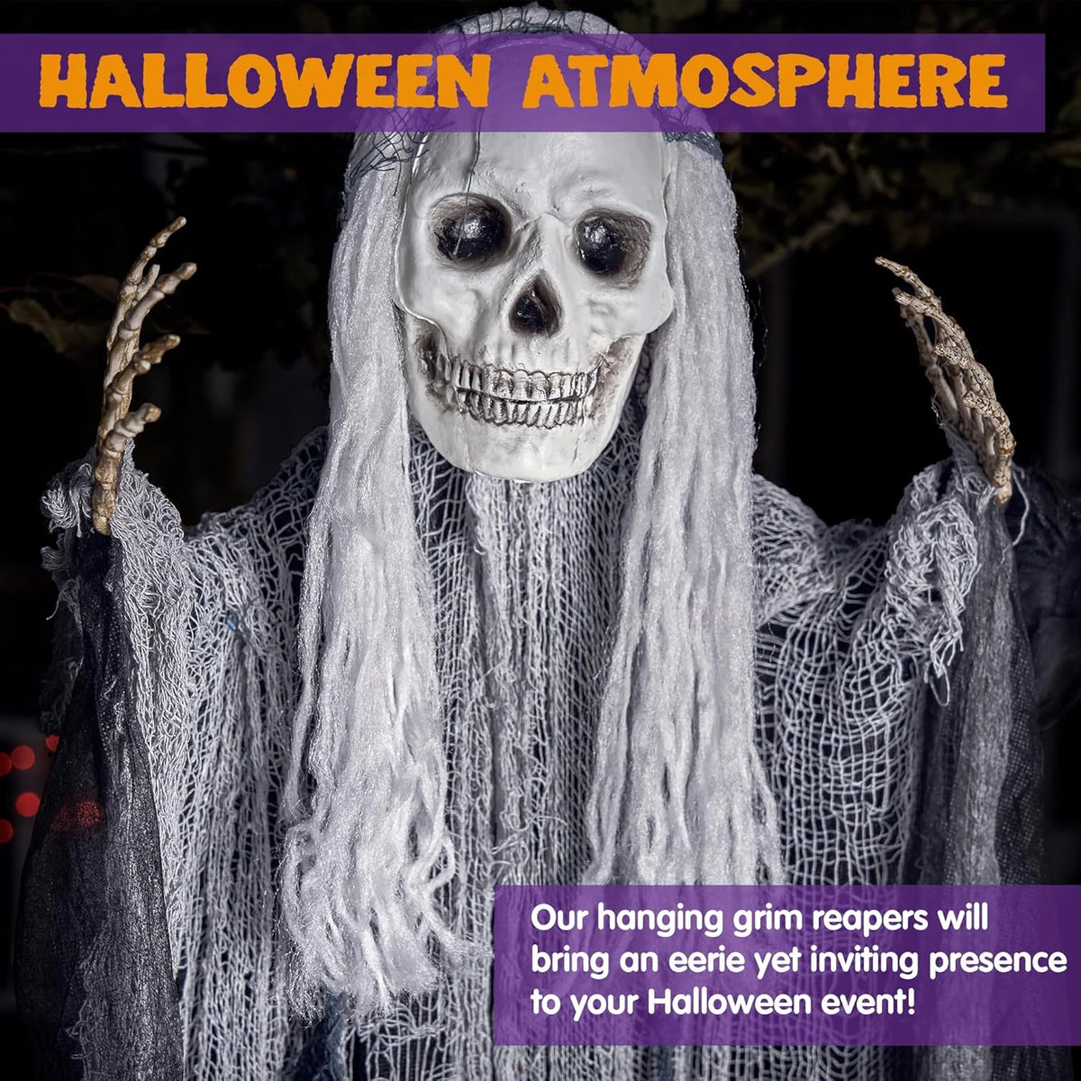 3 Pack Halloween Hanging Ghosts,Scary Skeleton Ghosts Grim Reapers Decorations for Halloween Indoor Outdoor Yard Home Decorations