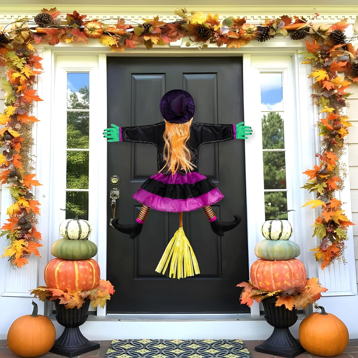 Halloween Decorations, Solar Witch Large Crashing Witch into Tree Outdoor Decor, Lighted Flying Witch for Tree, Yard, Patio, Porch Outdoor Decoration (Orange Purple)