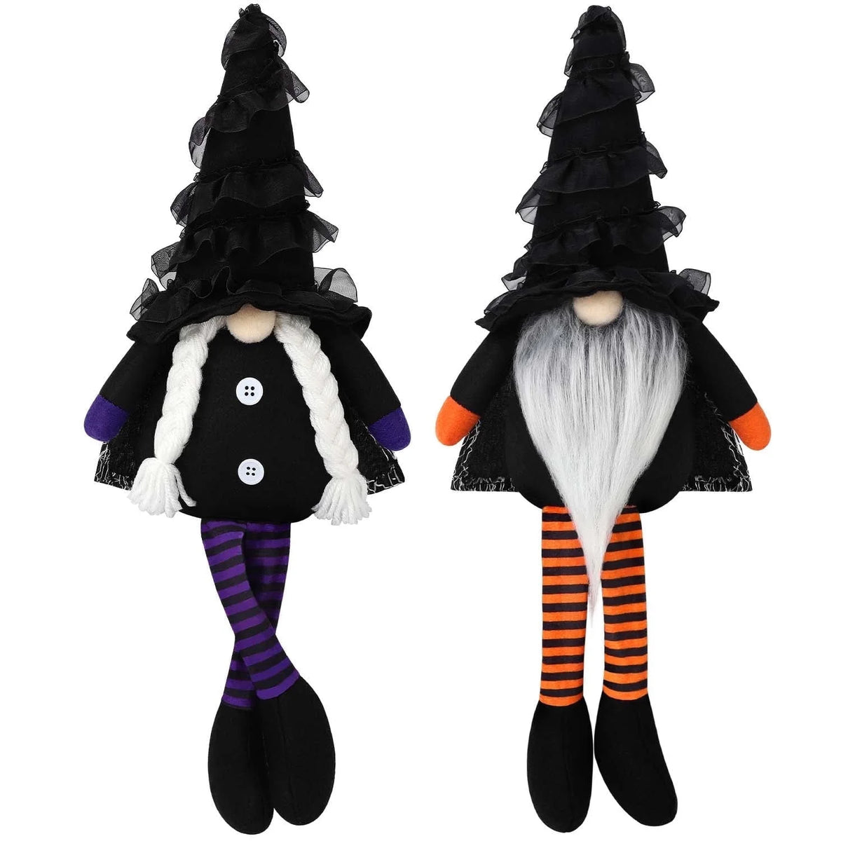 Halloween Gnomes Plush Decor, 2 Pack Handmade Tomte Swedish Gnome Decorations Ornaments, Halloween Table Decorations Gifts (Black) 6''W X 18''H