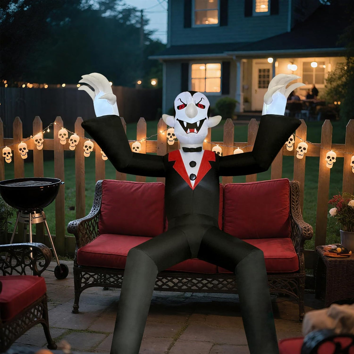 10Ft Giant Sitting Vampire Halloween Inflatable with Built-In LED Lights - Outdoor Halloween Decoration for Yard, Eaves, Balcony & Tree Branch, Yard,Doorway,Halloween Party Prop