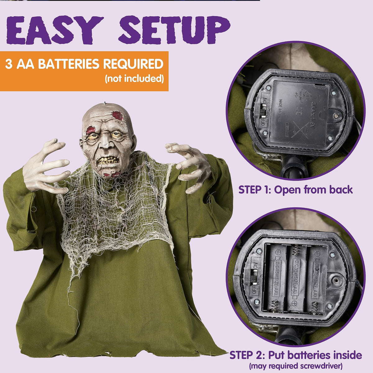 Halloween Groundbreaker Animated Halloween Decorations Zombie with Crawling Creepy Animatronic Decorations with Movable Arms,Outdoor Scary Halloween Yard Decorations