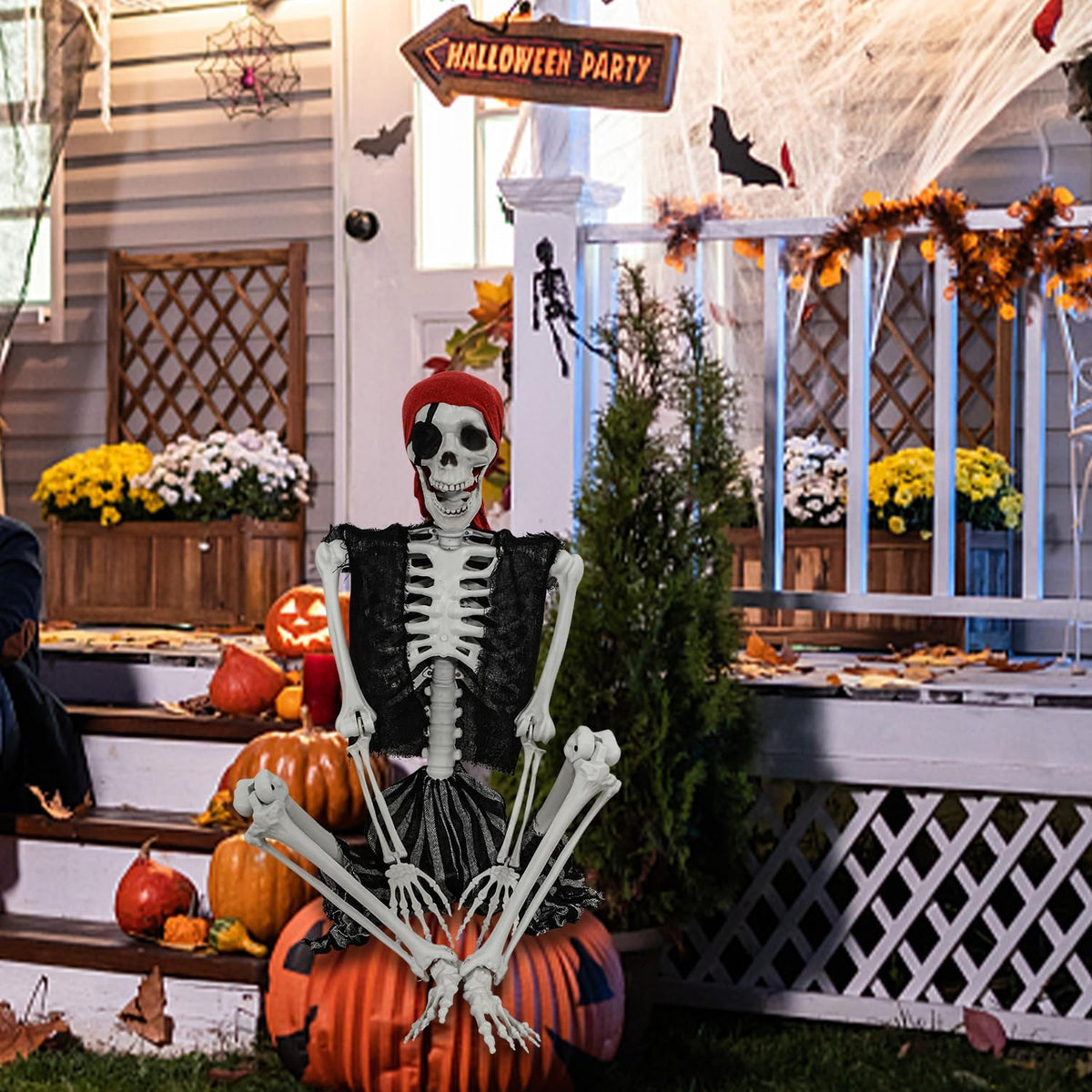 5.4Ft Halloween Life Size Pirate Skeleton, Full Body Skeleton Bones with Movable Joints for Halloween Indoor/Outdoor Decoration Haunted House Spooky Party Decor (Pirate Style)