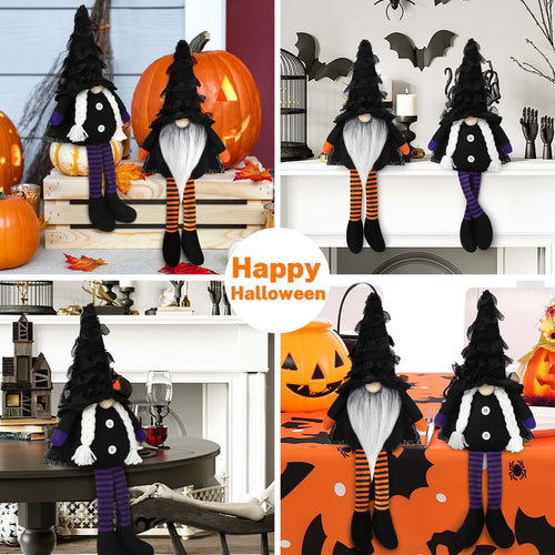 Halloween Gnomes Plush Decor, 2 Pack Handmade Tomte Swedish Gnome Decorations Ornaments, Halloween Table Decorations Gifts (Black) 6''W X 18''H