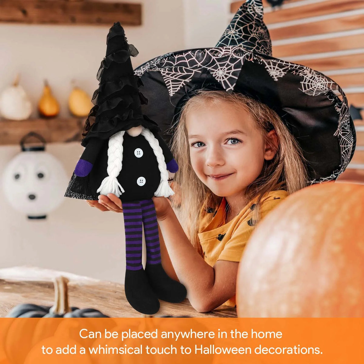 Halloween Gnomes Plush Decor, 2 Pack Handmade Tomte Swedish Gnome Decorations Ornaments, Halloween Table Decorations Gifts (Black) 6''W X 18''H