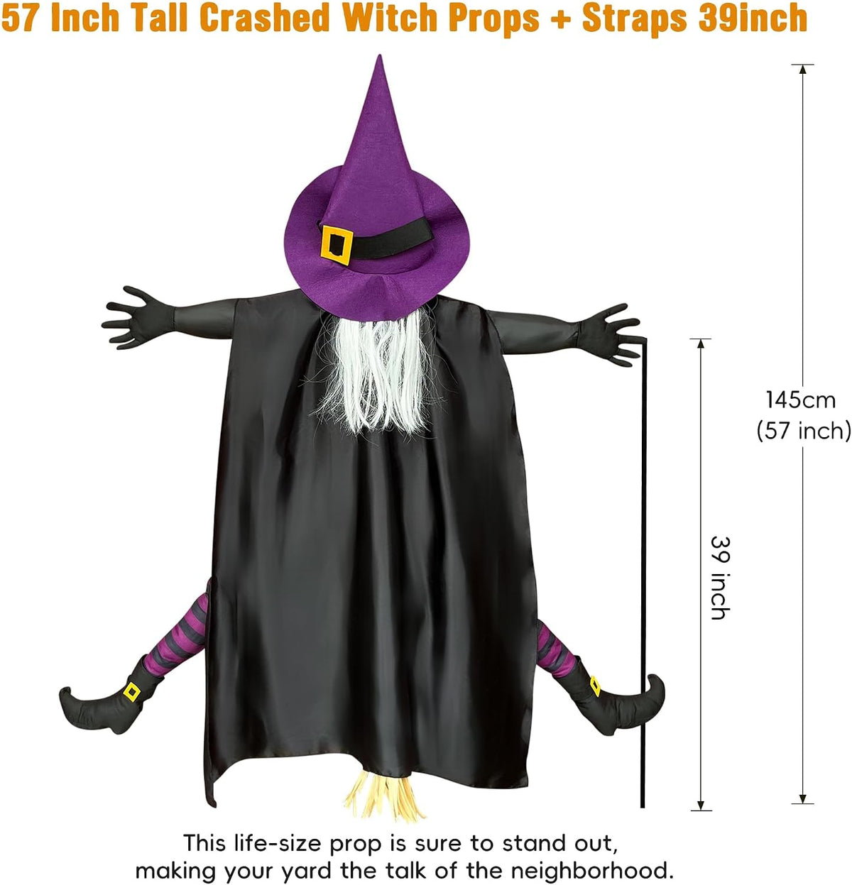 Halloween Decorations Outdoor 57" Crashing Witch into Tree Decor | Life Size Flying Witch on Broom for outside Yard Porch Door Tree Prop, Funny Halloween Witch Hitting Tree Decorations