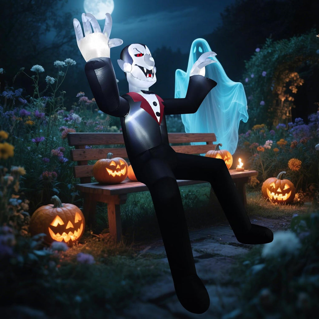 10Ft Giant Sitting Vampire Halloween Inflatable with Built-In LED Lights - Outdoor Halloween Decoration for Yard, Eaves, Balcony & Tree Branch, Yard,Doorway,Halloween Party Prop