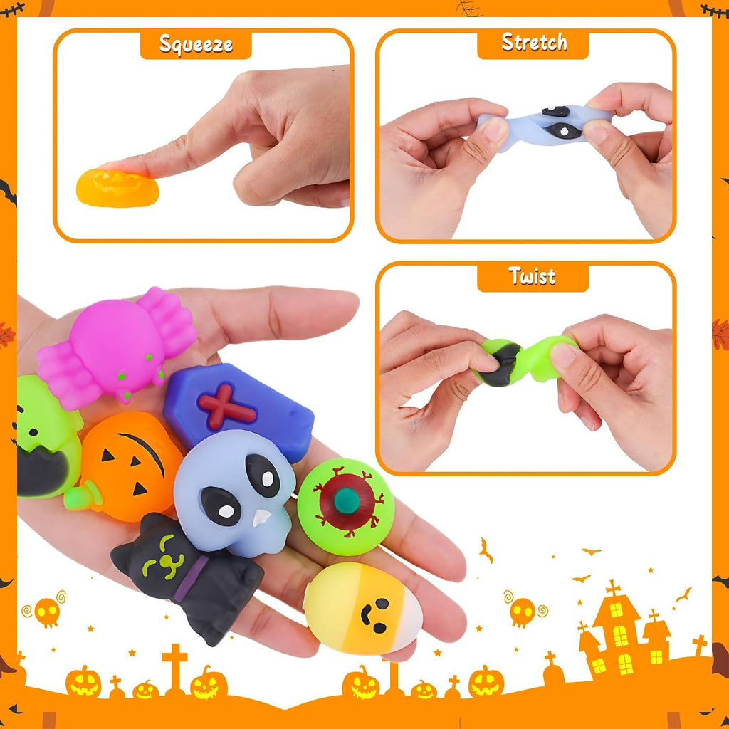 24Pcs Halloween Squishies Toys for Kids Halloween Party Favors Halloween Goodie Bag Fillers Prizes Halloween Decorations Stress Relief Toys for Adults