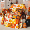 Halloween Fleece Throw Blanket, Pumpkin, Leaves Fall Plaid Blanket, Soft Fuzzy Plush for Couch Sofa or Bed, Luxury Flannel Lap Blanket, for Kids, Adults, Wife, Self (50" X 60")
