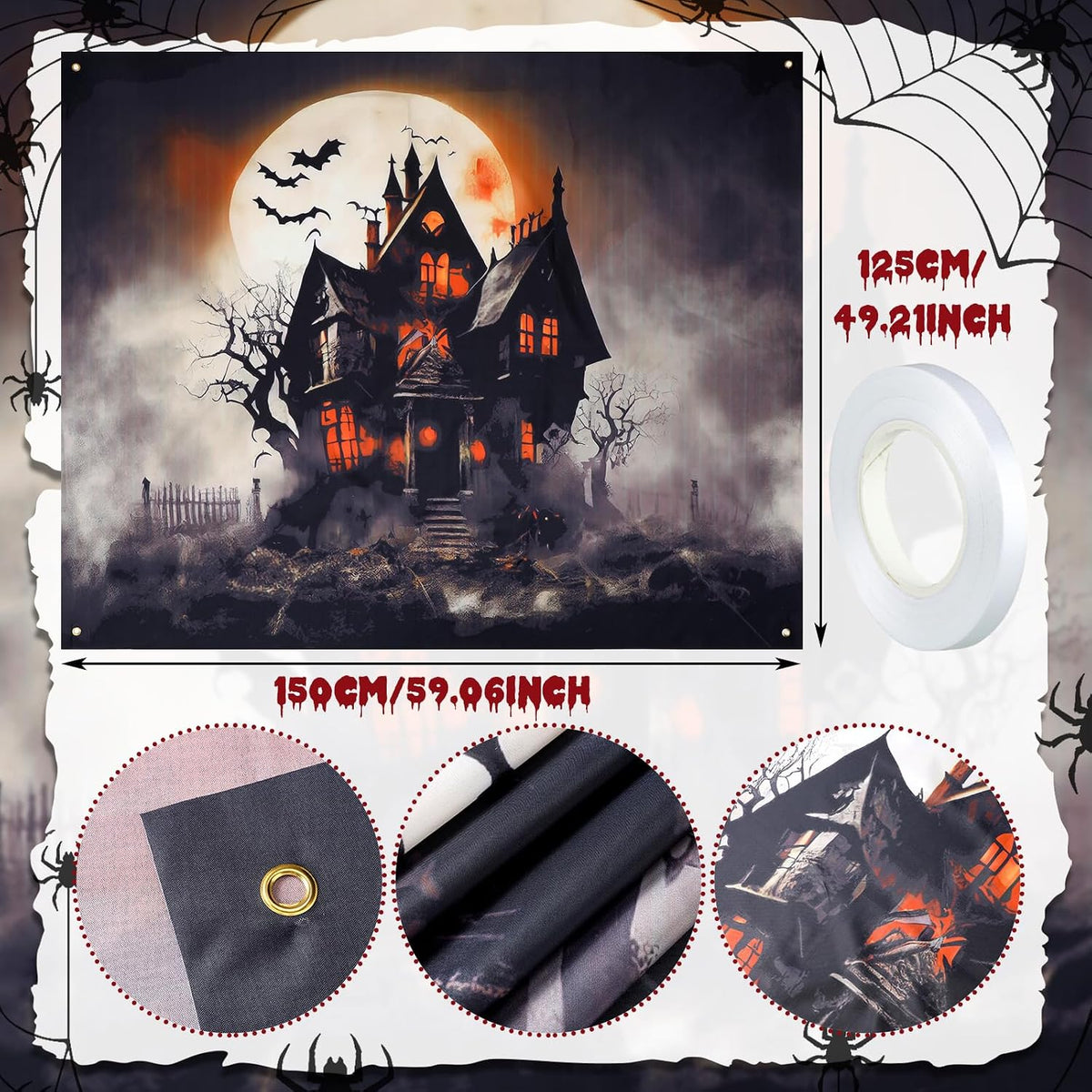 Halloween Trunk or Treat Car Decorations Kit with Gravestone Sticker Spider Webs Bats Scare Banner Tombstone Trunk or Treat Decorations for SUV Car Garage Door Entryway Archway Outdoor Decor