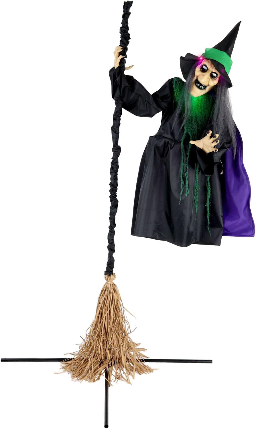 Life-Size Scary Poseable Talking Witch, Halloween Animatronic with Touch Activated Lights and Sound, Battery Operated Indoor or Covered Outdoor Halloween Decorations, Halloween Prop