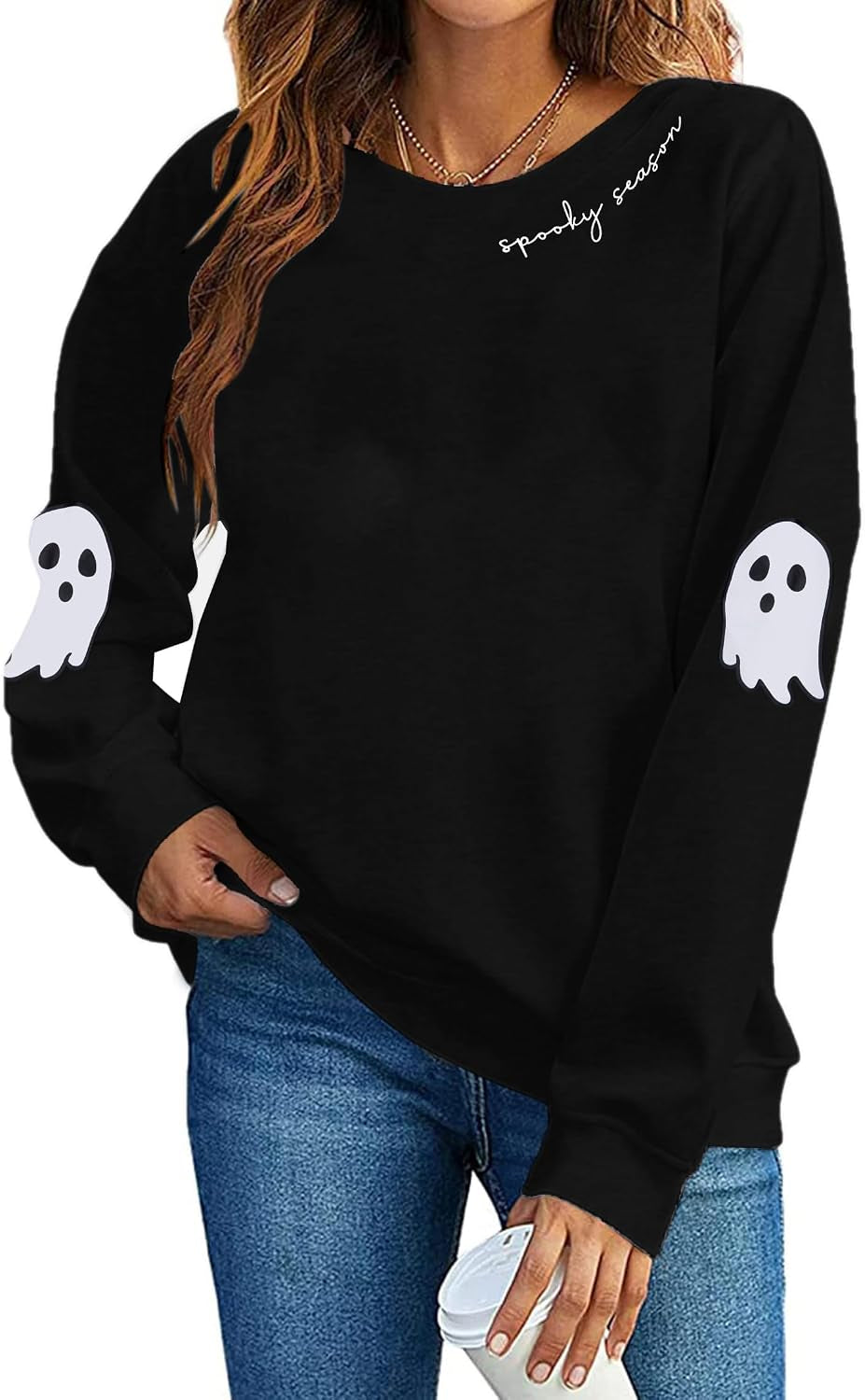 Spooky Season Sweatshirts Halloween Ghost Sweatshirt Women - Halloween Graphic Crewneck Tops Casual Sweater