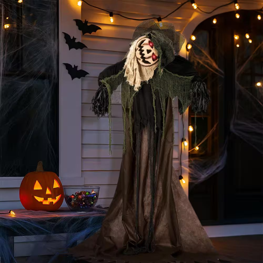 68 In. Outdoor Life Size Animatronics Wizard with Pumpkin Face Halloween Animatronic