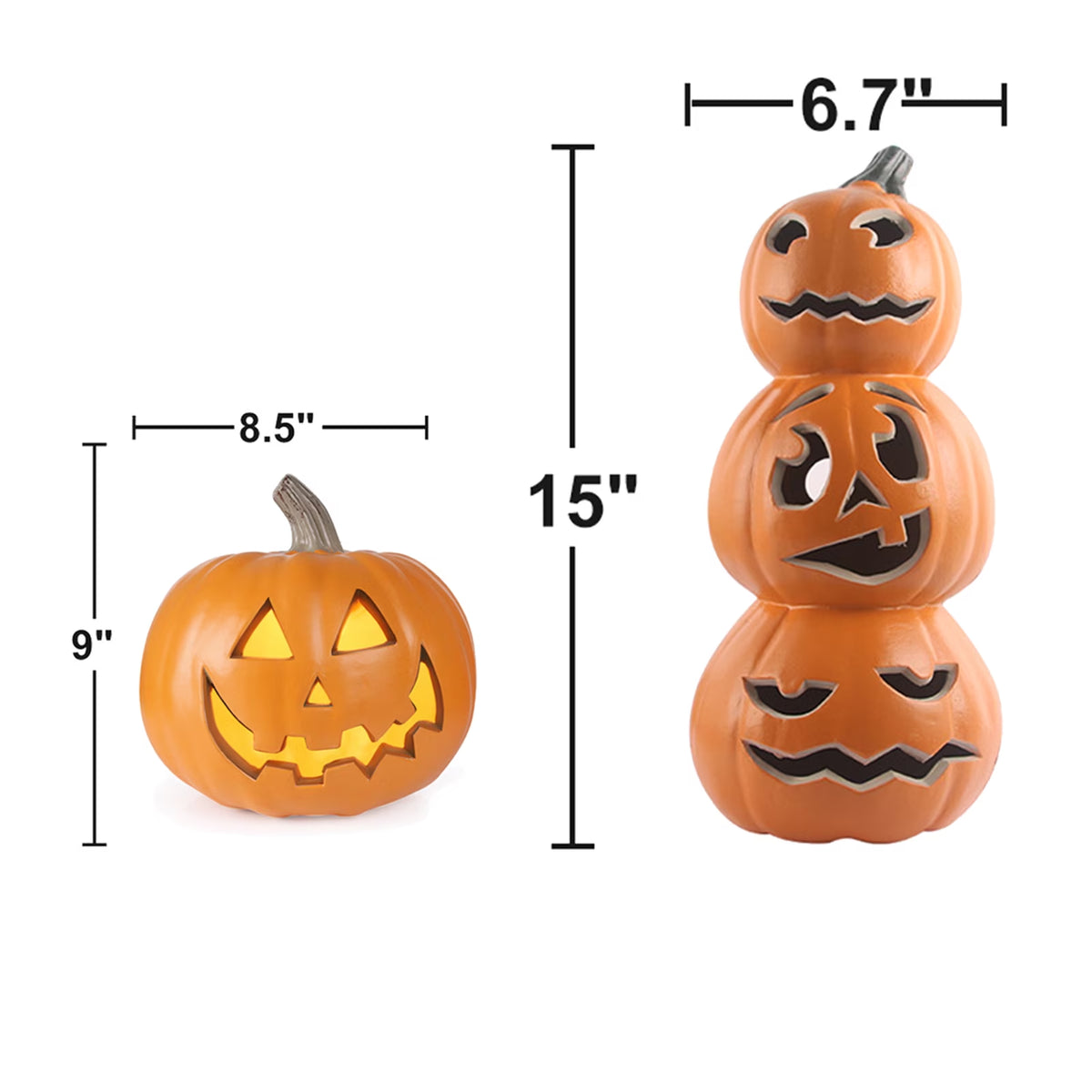 10In+15In Halloween Pumpkin Jack O Lantern Holiday Pre-Lit Pumpkin Lantern Perfect for Halloween Porch, Front Door, Fireplace Decoration