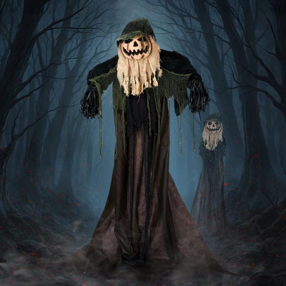 68 In. Outdoor Life Size Animatronics Wizard with Pumpkin Face Halloween Animatronic