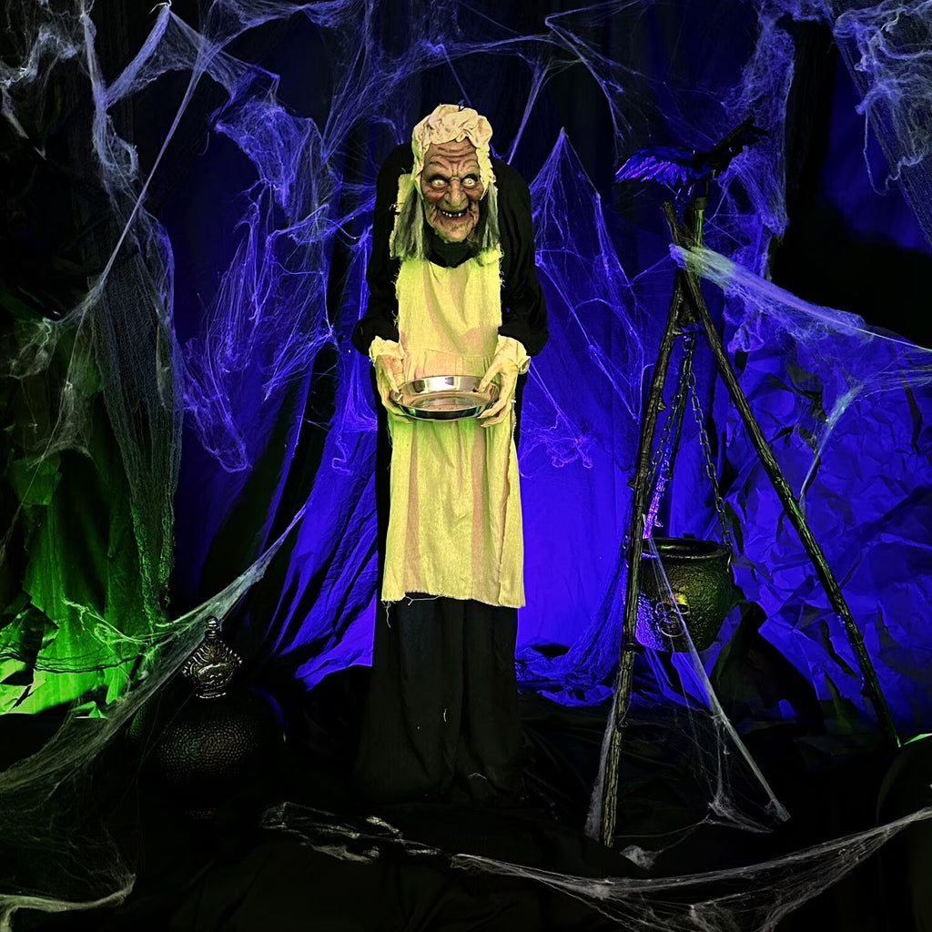 5 Ft Life-Size Animatronic Indoor/Covered Outdoor Zombie Maid Halloween Decoration, HHLADY-4FLSA
