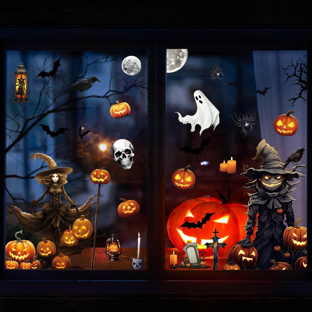 8 Sheets Halloween Window Clings, Scary Halloween Window Stickers Removable Double Sided Halloween Black Window Decals for Glass Window Halloween Decoration