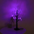 1Pc-24Inch Halloween Birch Tree Decorations with Timer,Total 24 LED Battery Operated Tabletop Artificial Black Spooky Tree Hallowe'En Decorations for Indoor Home Holiday Party-Purple