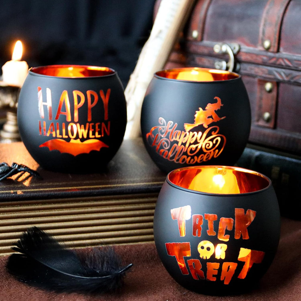 Halloween Candle Holders 6 Pieces Black Glass Votive Candle Holder for Halloween Wedding, Party, Table Centerpiece Décor Halloween Decorations Indoor and Outdoor