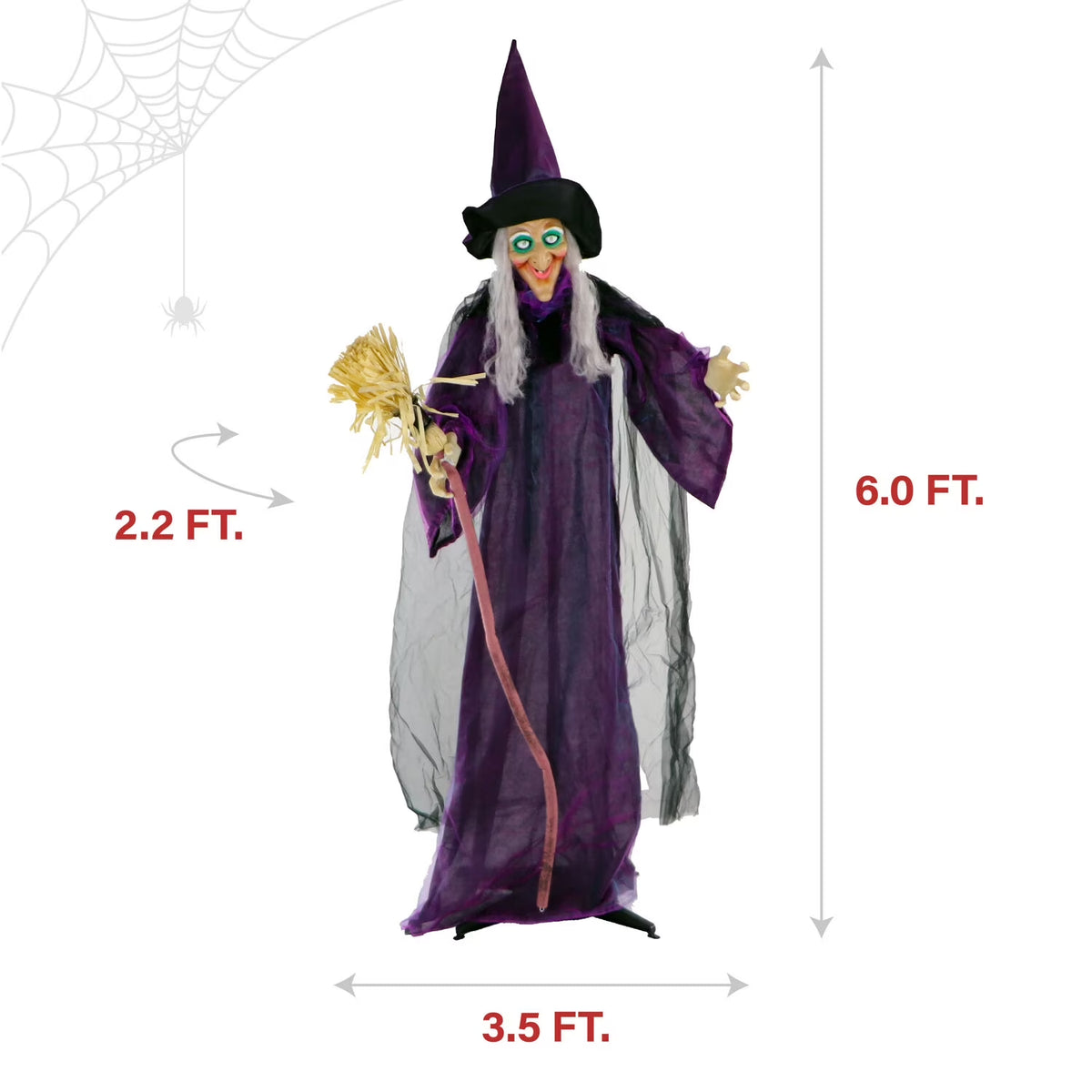 Life-Size Animated Talking Witch W/ Broomstick, 6 Ft Halloween Decoration