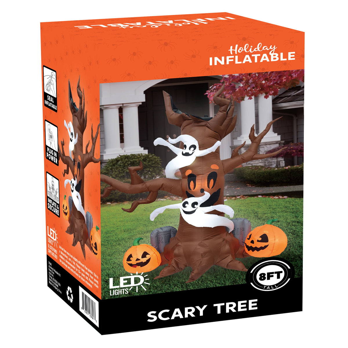 8 Ft Halloween Inflatable Spooky Tree with Ghost,Pumpkin & Tombstone,Blow up Decor with Built-In LED Lights for Outdoor,Yard,Garden and Lawn