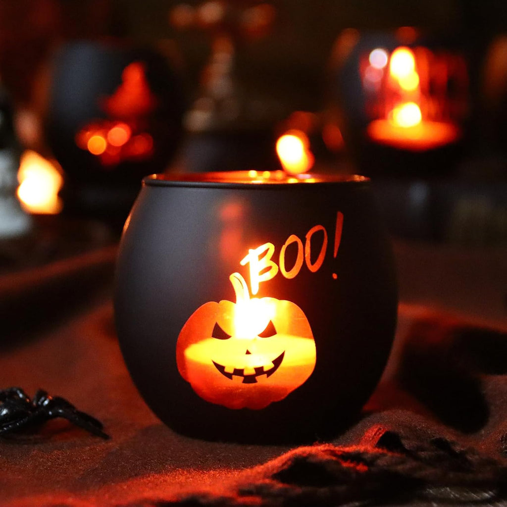 Halloween Candle Holders 6 Pieces Black Glass Votive Candle Holder for Halloween Wedding, Party, Table Centerpiece Décor Halloween Decorations Indoor and Outdoor
