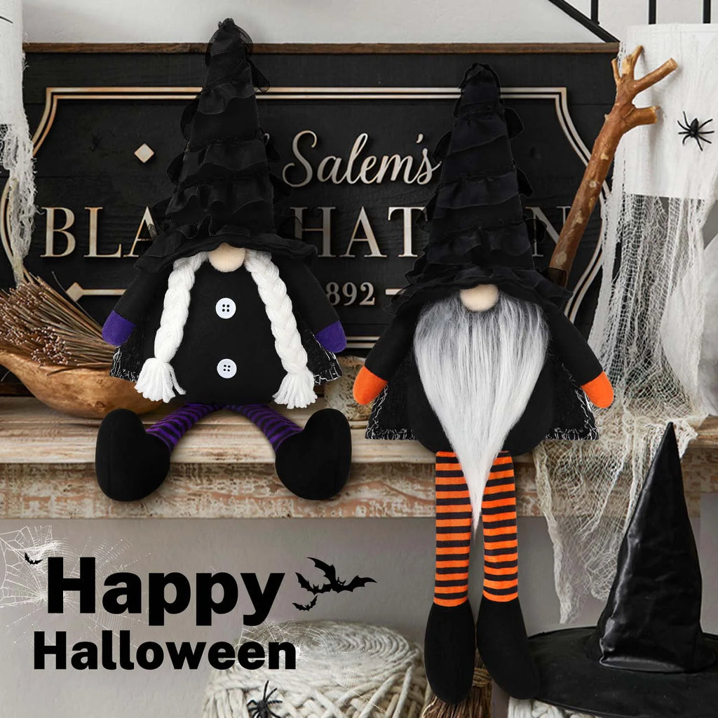Halloween Gnomes Plush Decor, 2 Pack Handmade Tomte Swedish Gnome Decorations Ornaments, Halloween Table Decorations Gifts (Black) 6''W X 18''H