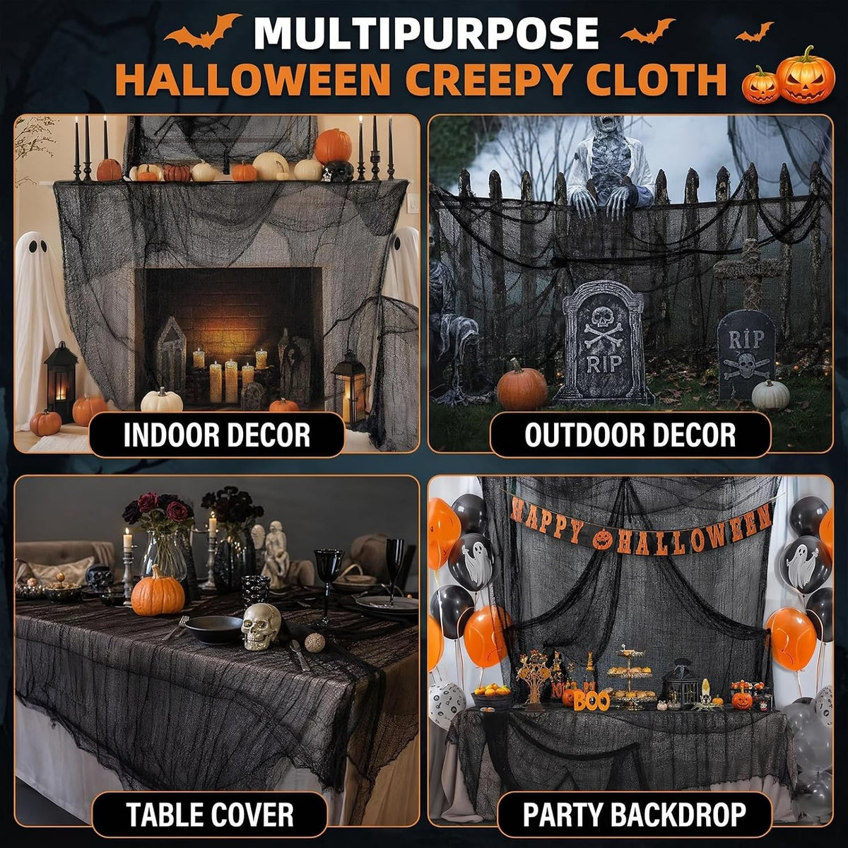 Halloween Creepy Cloth Black 80×400Inch - Halloween Decorations Clearance - Creepy Spooky Halloween Decorations Outdoor Indoor
