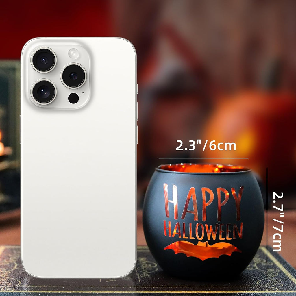 Halloween Candle Holders 6 Pieces Black Glass Votive Candle Holder for Halloween Wedding, Party, Table Centerpiece Décor Halloween Decorations Indoor and Outdoor