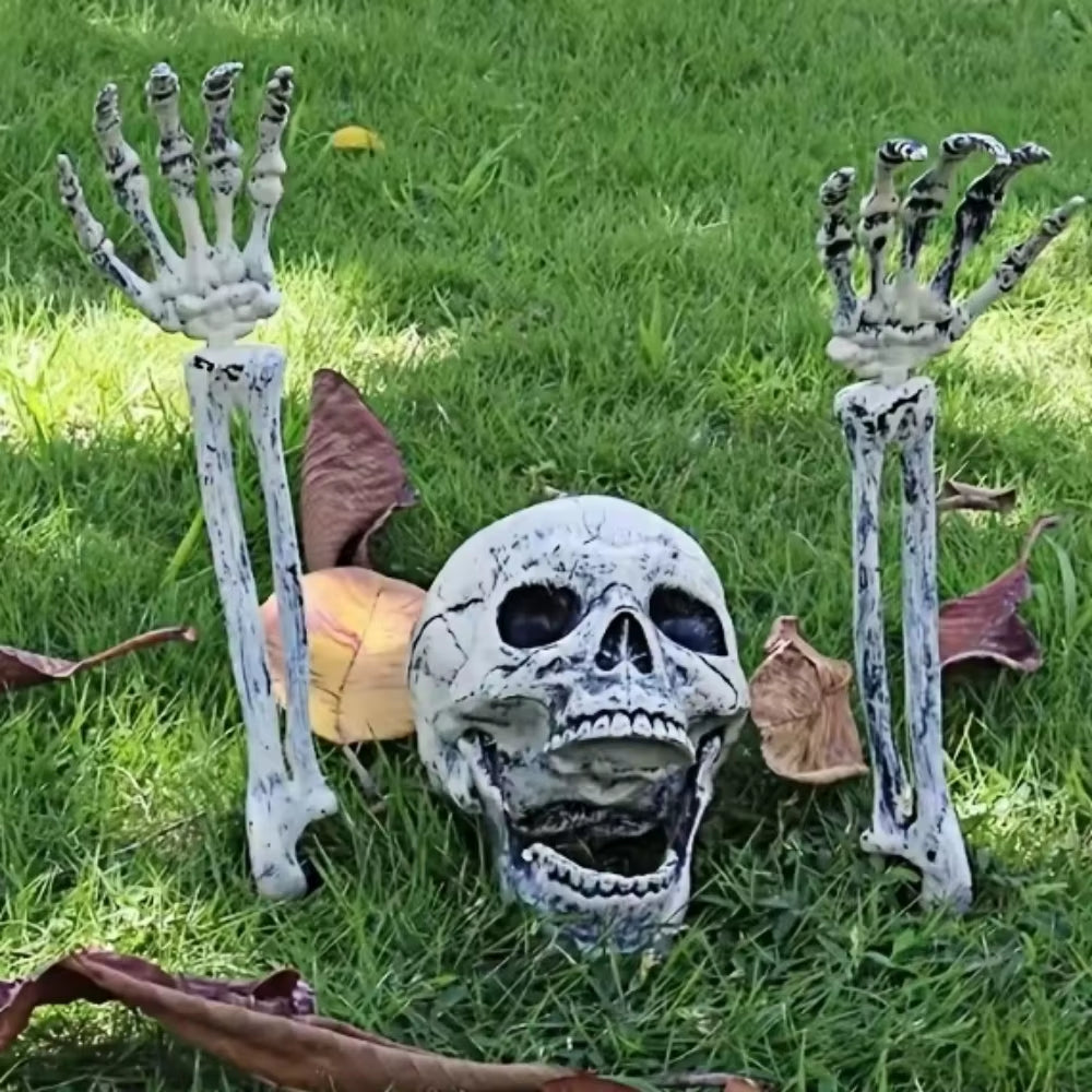 Halloween Decoration Realistic Skeleton Stakes Halloween Realistic Skull Skeleton Head Human Hand Arm for Halloween Party Garden