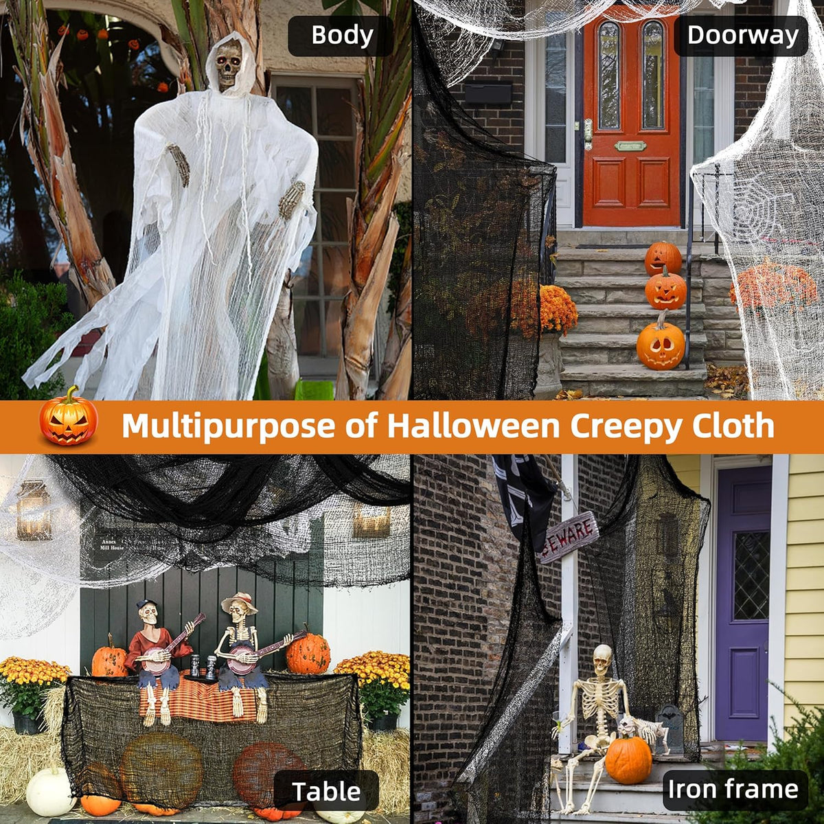 Creepy Cloth 6Pcs 30×72Inch Black Spooky Scary Gauze Decor Halloween Decorations for Party Indoor Outdoor (4Black + 2White)