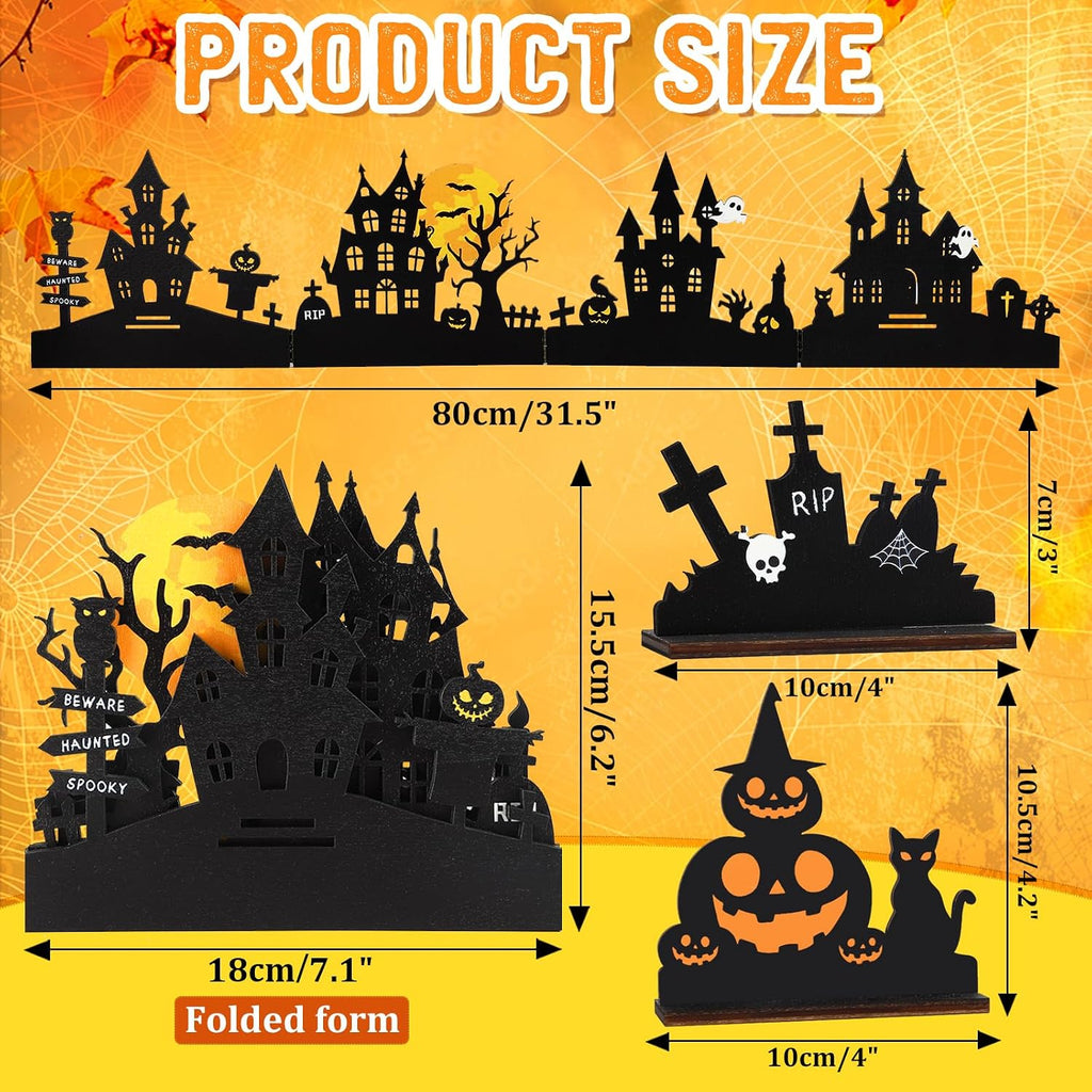 Halloween Decorations 28 Inch Halloween Wooden Hinged Haunted House Table Decor Farmhouse Centerpiece Decor for Home Kitchen Table Shelf Decoration