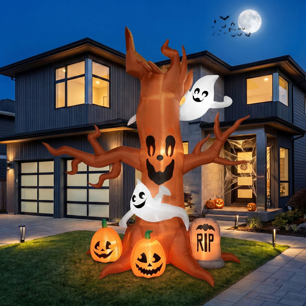 8 Ft Halloween Inflatable Spooky Tree with Ghost,Pumpkin & Tombstone,Blow up Decor with Built-In LED Lights for Outdoor,Yard,Garden and Lawn