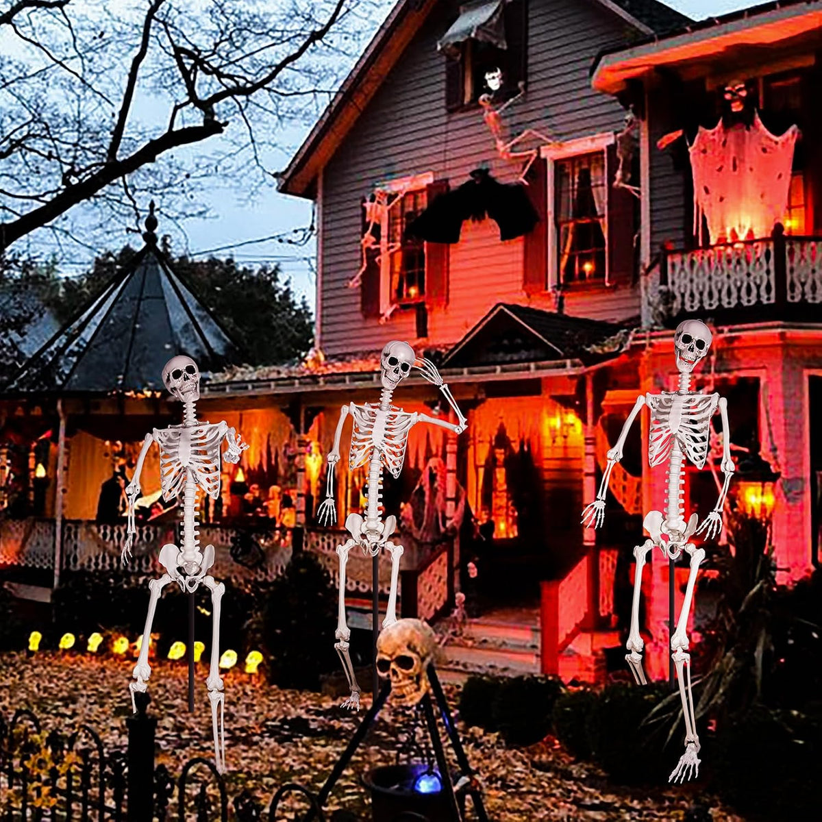 Halloween Giant Skeleton, Large Realistic Full Body Skeleton with Movable Joints for Halloween Party Haunted House Indoor Outdoor Decoration (7.8Ft-1P)