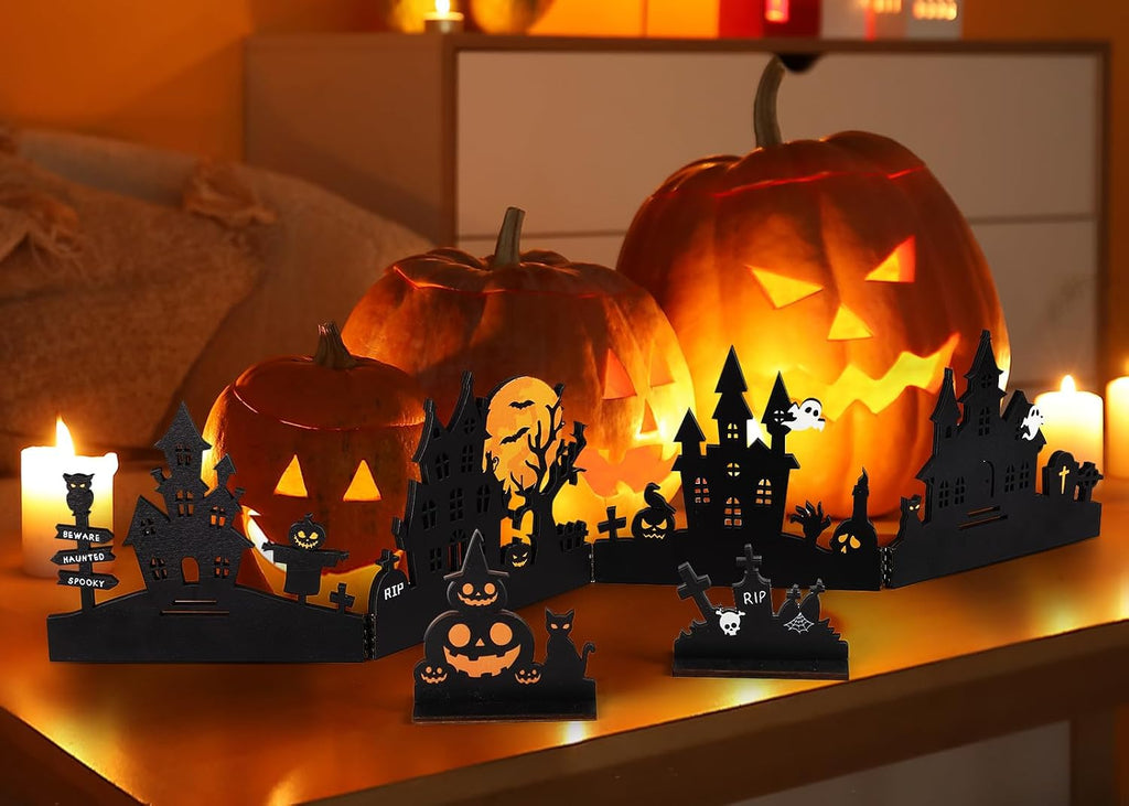 Halloween Decorations 28 Inch Halloween Wooden Hinged Haunted House Table Decor Farmhouse Centerpiece Decor for Home Kitchen Table Shelf Decoration