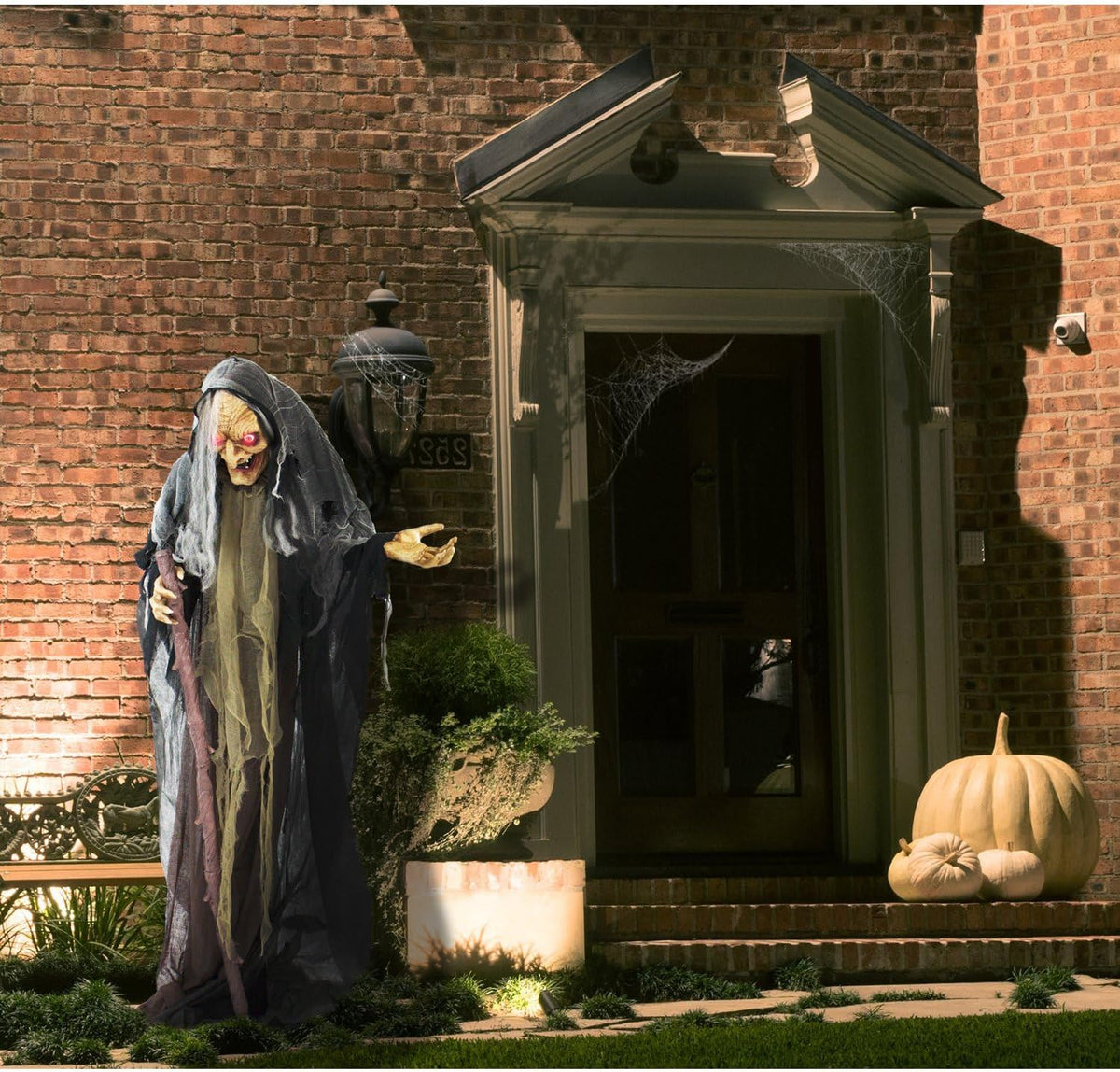 Life-Size Scary Poseable Talking Witch, Halloween Animatronic with Touch Activated Lights and Sound, Battery Operated Indoor or Covered Outdoor Halloween Decorations, Halloween Prop