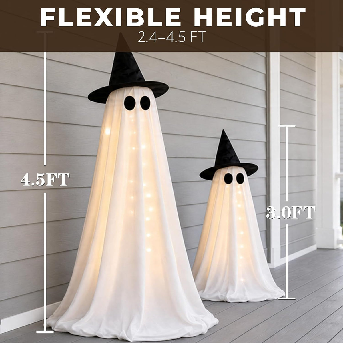Halloween Decorations Indoor - 2 Pack Light up Ghosts Easy to Assemble Adjustable Height Spooky Halloween Party Decorations for Porch Yard Mantel Home