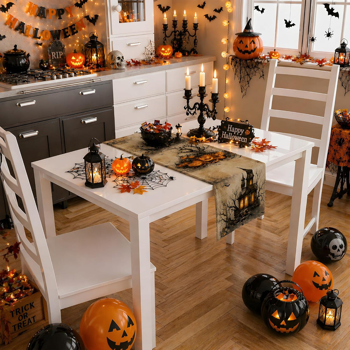 Halloween Decorations - Pumpkin Castle Table Runner | Halloween Party Favors Home Decor - Halloween Tablecloth Backdrop for Indoor Outdoor Kitchen Dining Decorations Party Favors Supplies