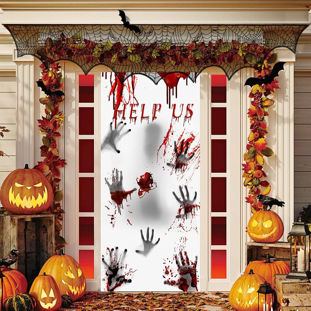 Halloween Fireplace Decoration Mantel Decoration, Cobweb Fireplace Scarf Black Lace Spiderweb Fireplace Mantel Cover for Halloween Party Supplies, Halloween Decorations Indoor Halloween Decor