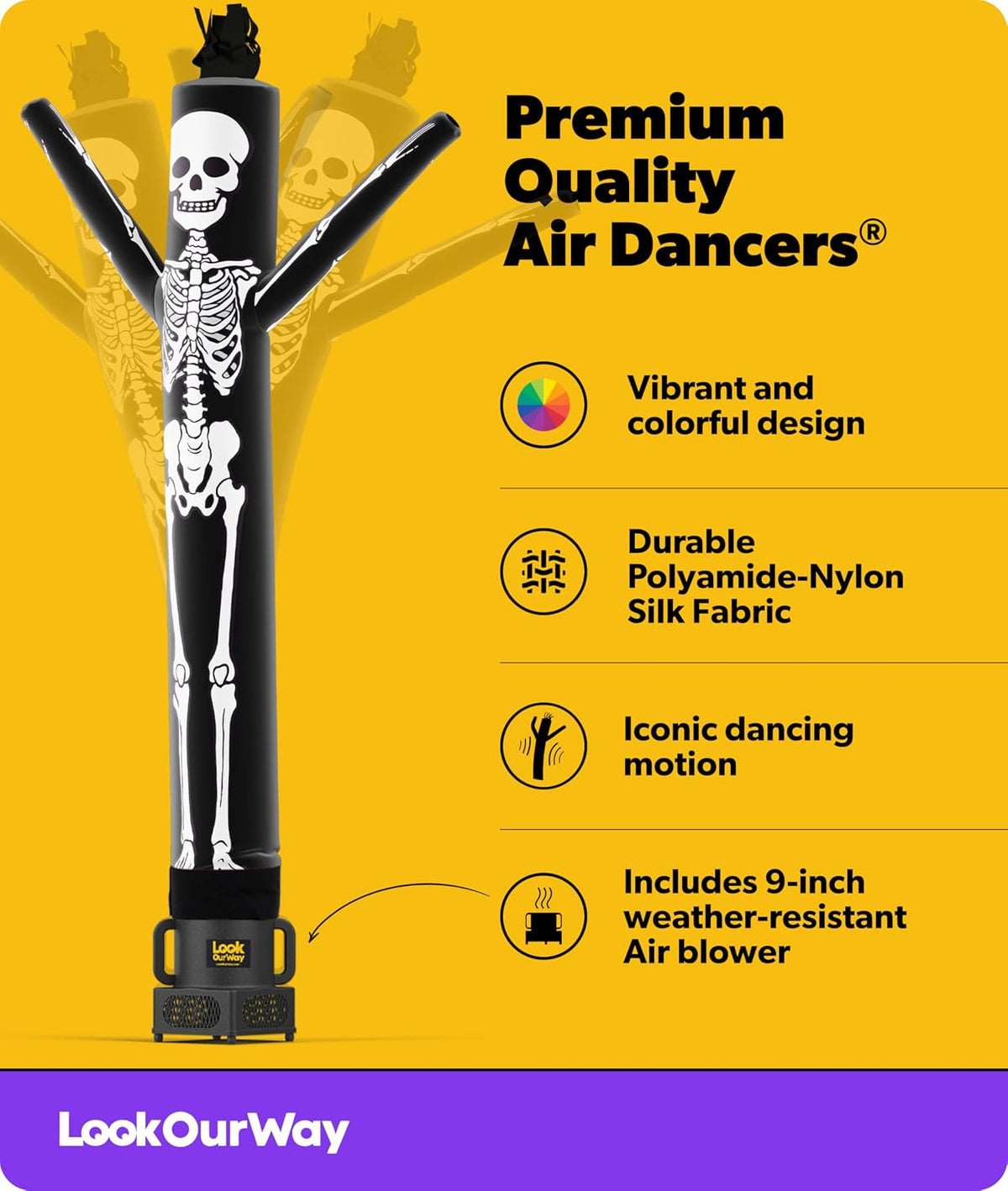 Halloween Air Dancers Inflatable Tube Man Set | 7Ft Skeleton Wacky Waving Inflatable with 12-Inch Blower | Outdoor Halloween Decorations & Halloween Blow Ups for Business or Yard Display