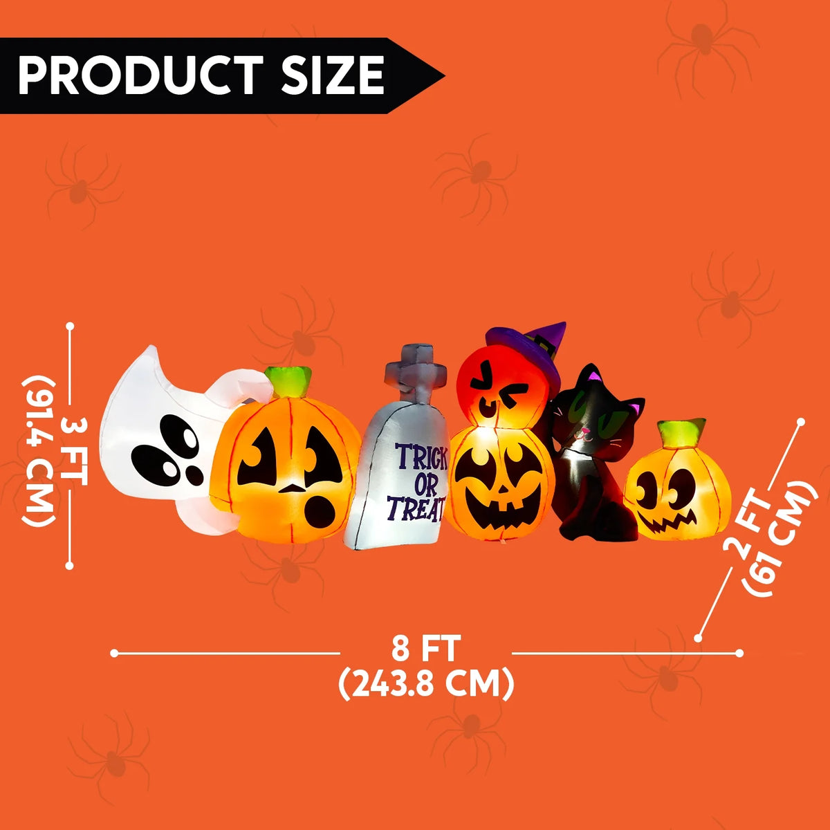 8 Ft Halloween Inflatables Characters,Long Light up Pumpkin Ghost Cat Tombstone Halloween Blow up Yard Decorations,Outdoor Halloween Decor