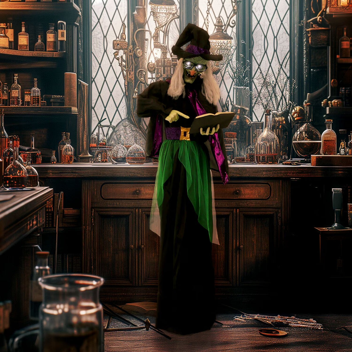 Life Size 5.6 Ft Animatronic Witch, Indoor/Outdoor Halloween Decoration
