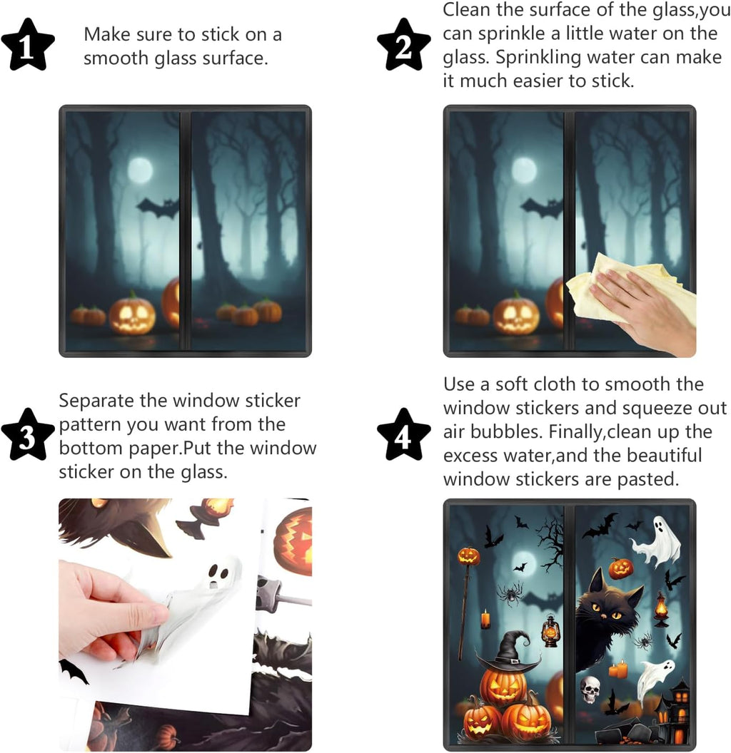 8 Sheets Halloween Window Clings, Scary Halloween Window Stickers Removable Double Sided Halloween Black Window Decals for Glass Window Halloween Decoration