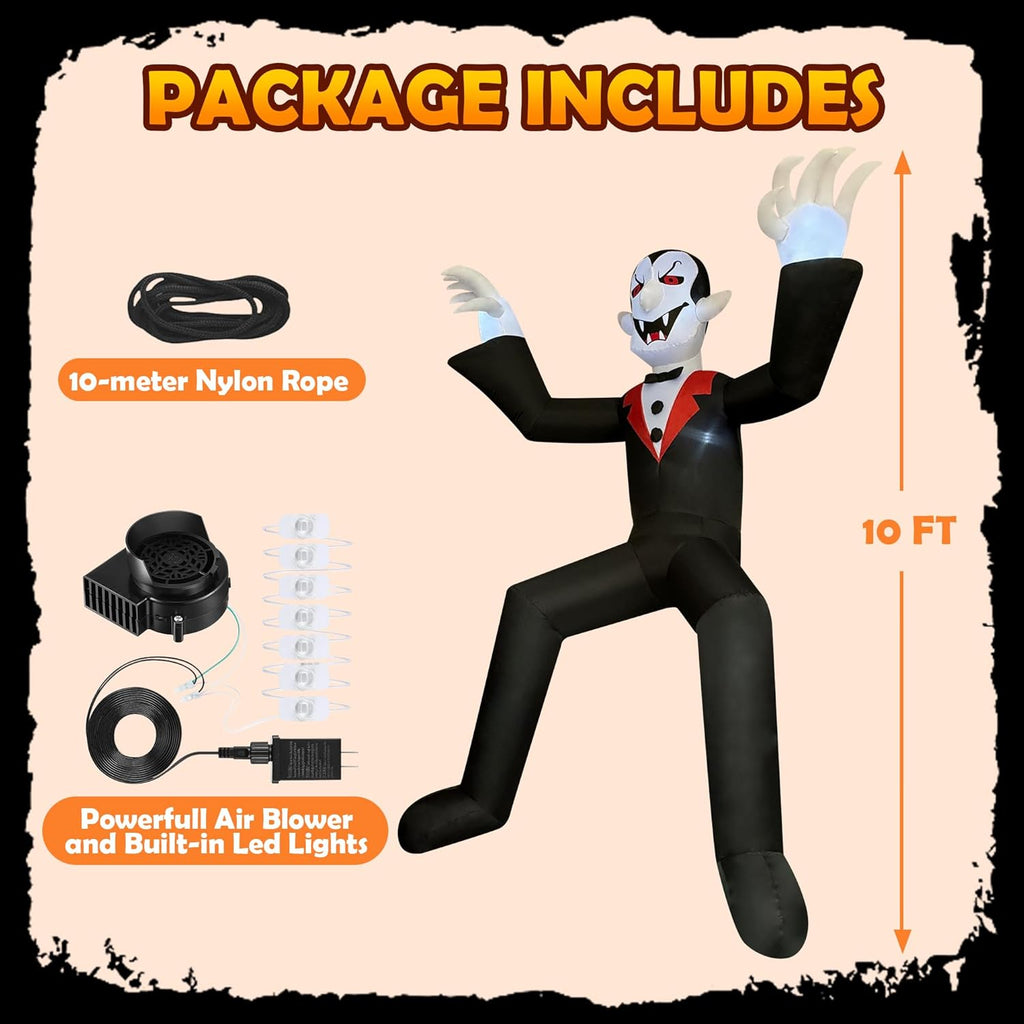 10Ft Giant Sitting Vampire Halloween Inflatable with Built-In LED Lights - Outdoor Halloween Decoration for Yard, Eaves, Balcony & Tree Branch, Yard,Doorway,Halloween Party Prop