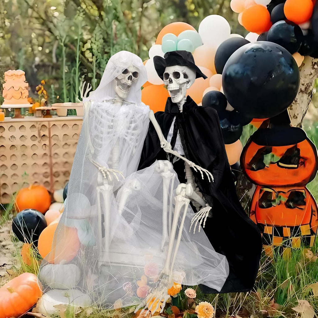 2Pack 5.4Ft Halloween Skeletons Bride and Groom with Stand Life Size Skeletons Full Body Plastic Human Bones for Halloween Decorations