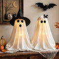 2-Piece Light-Up Ghosts with Witch Hats, Indoor Ghost Decor | Halloween Party Decorations
